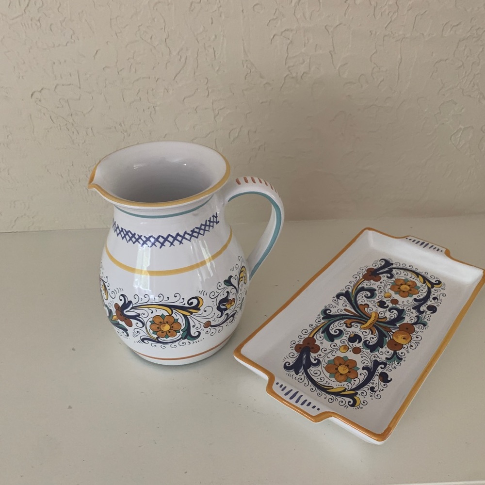 Sur La Table Nova Deruta serving platter and pitcher